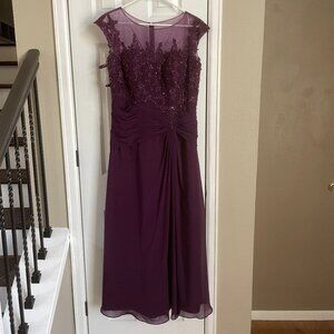 JJ's House Size 14 Evening Gown Purple Embroidered Beaded Pleated Waist Dress